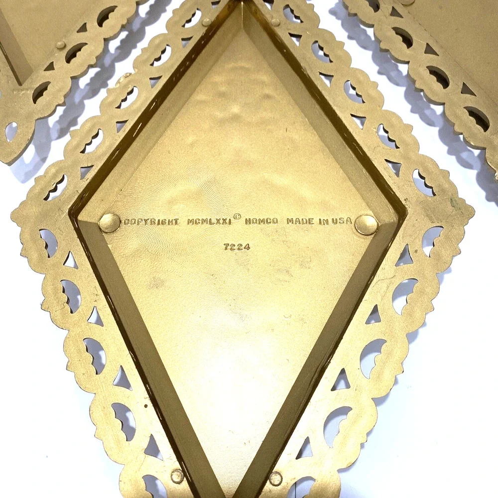Vintage Homco Diamond Shaped Wall Hangings Set of 4 USA Gold & Cream Ornate